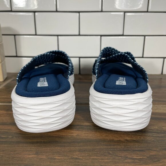 Ryka Nadine Womens Size 8 Shoes Navy Blue Stretch Cross Strap Wedge Slide Sandal - Picture 5 of 14